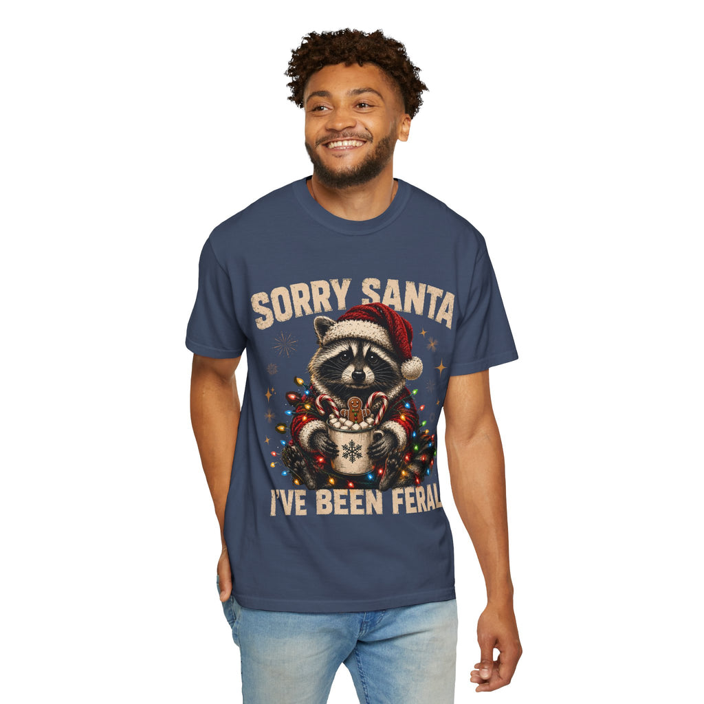 Sorry Santa I've Been Feral Cute Raccoon Christmas T-Shirt - Funny Racoon Tee