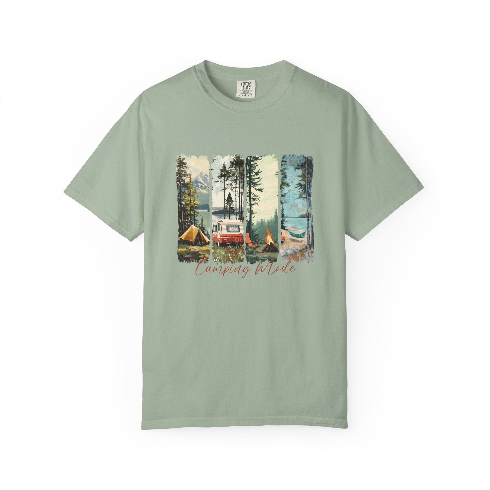 Camping Vibes T-Shirt — 'Camping Mode' Scenic Camper Retro Graphic Tee - Family Adventure Tee - Outdoor Tee - Midnight Eye, LLC