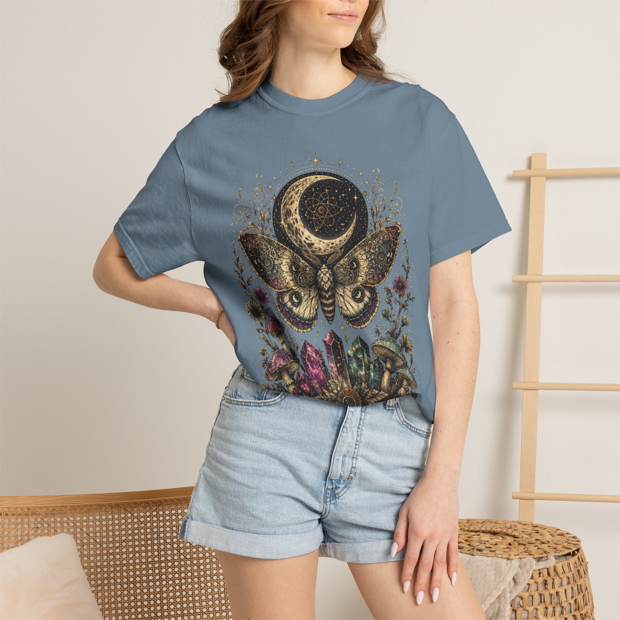 Mystic Moon Moth T-Shirt — Celestial Moth & Crescent Moon Graphic Tee