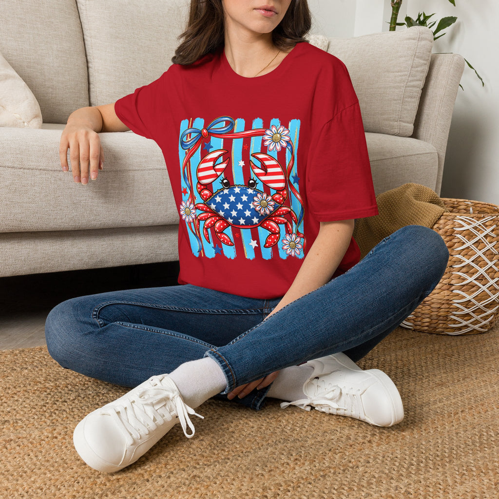 Patriotic Crab T-Shirt — American Flag Red White Blue Beach Tee Patriotic Crab T-Shirt — Preppy Cute and Funny Crab Tee. Midnight Eye, LLC.