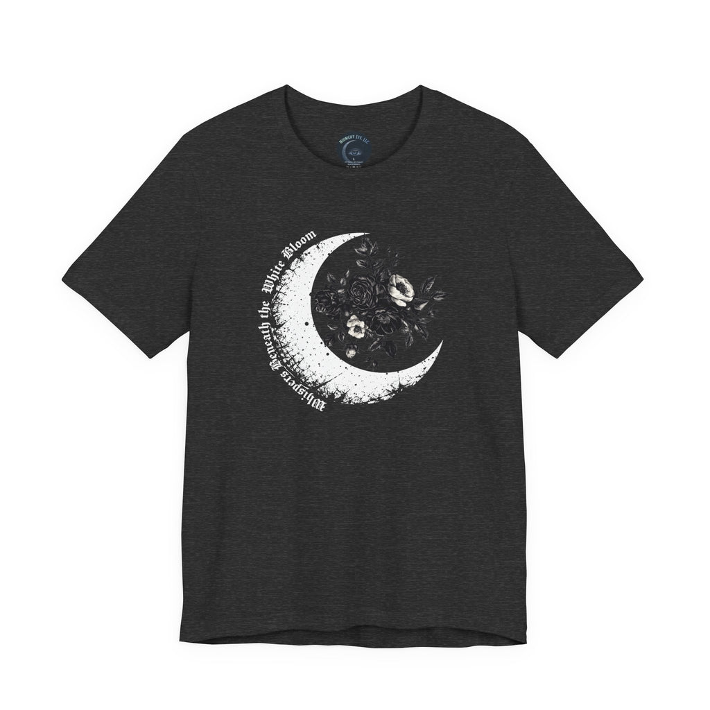 Moonflower Moon Tee — Floral Crescent Moon Graphic T-Shirt - Gothic Moon & Flowers Tee - Midnight Eye, LLC
