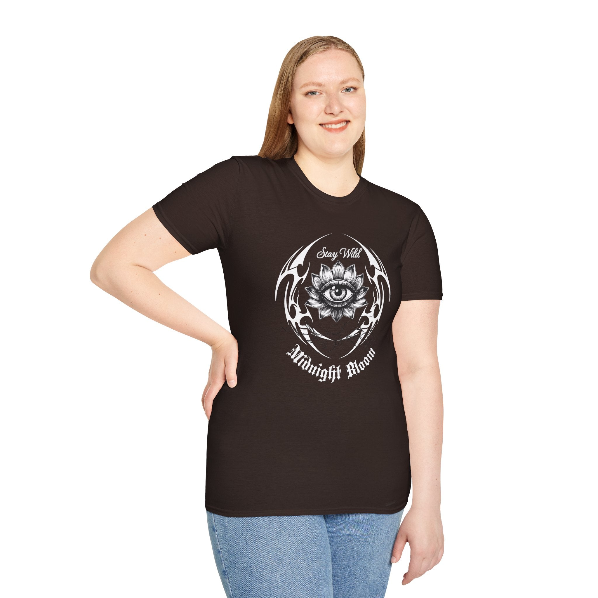 Stay Wild Midnight Moon T-Shirt — Mystical Lotus Eye Graphic Tee - Goth Tee - Dark Aesthetic T-Shirt - Midnight Eye, LLC