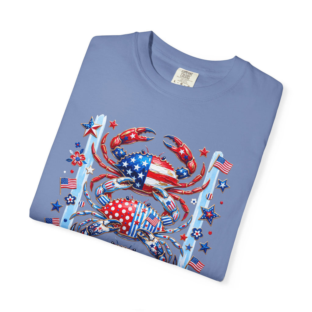 Patriotic Crab T-Shirt — Red White Blue Fourth of July Tee - Faux Brushstroke Graphic Tee - Midnight Eye, LLC