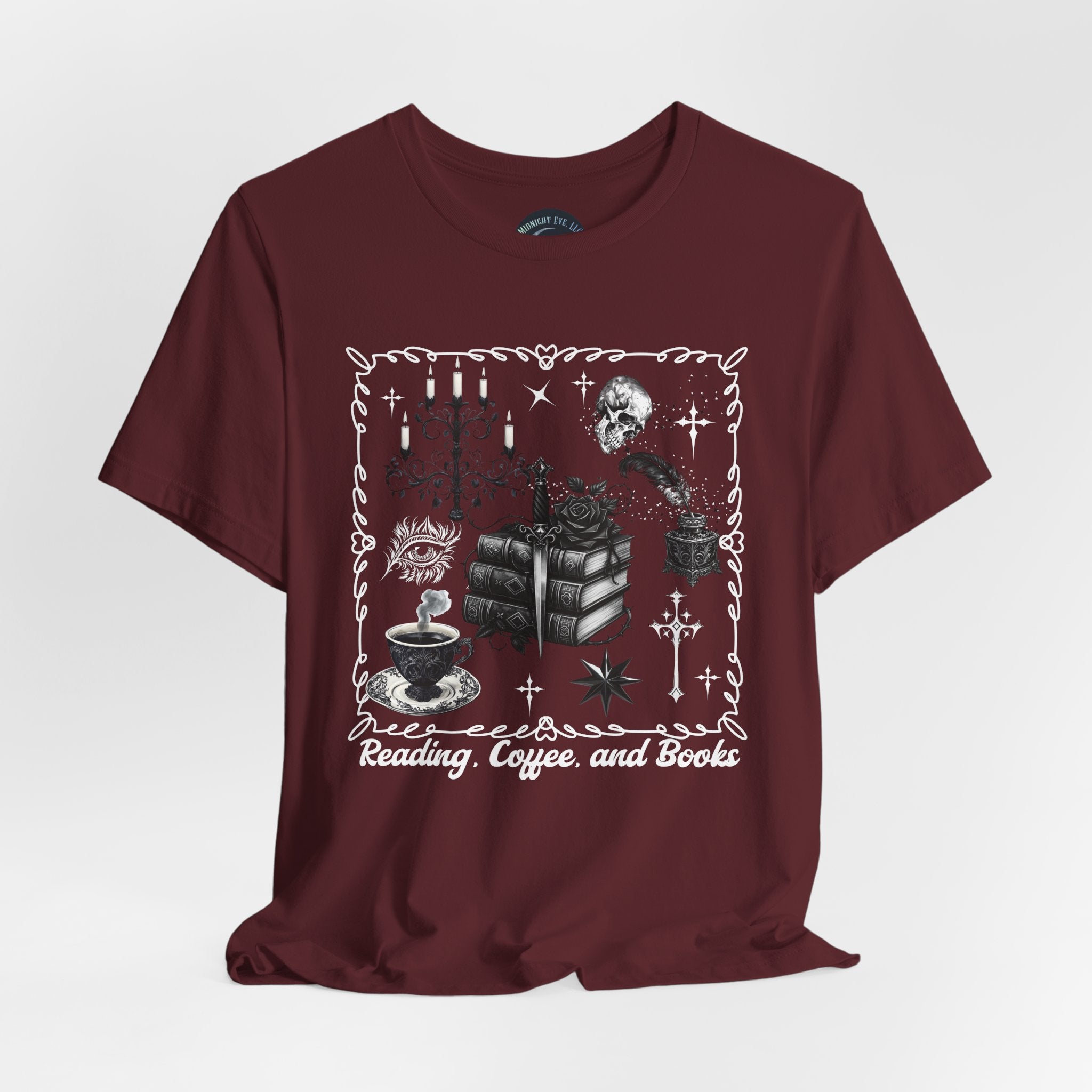 Reading, Coffee & Books T-Shirt — Cozy Gothic Booklover Tee