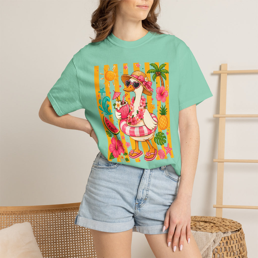 Silly Goose & Flamingo Tropical Beach Tee — Summer Vacation Shirt - Midnight Eye, LLC