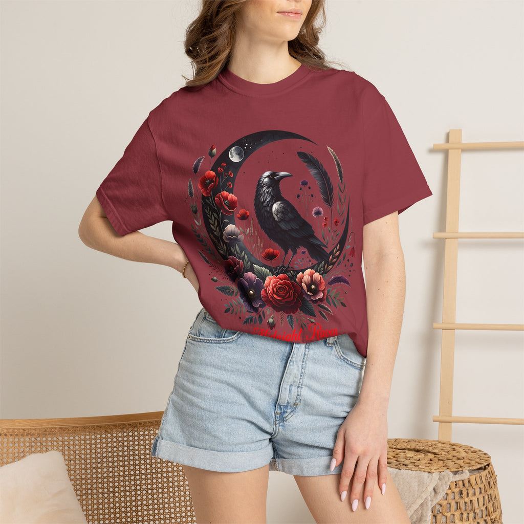 Moon Raven Floral T-Shirt — "Midnight Bloom" Graphic Tee - Mystical Moon Tee - Dark Aesthetic T-Shirt. Midnight Eye, LLC