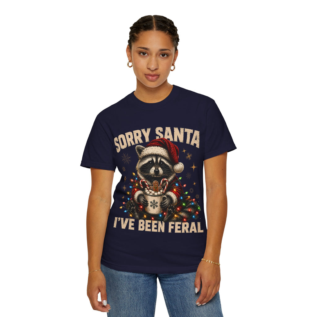 Sorry Santa I've Been Feral Cute Raccoon Christmas T-Shirt - Funny Racoon Tee