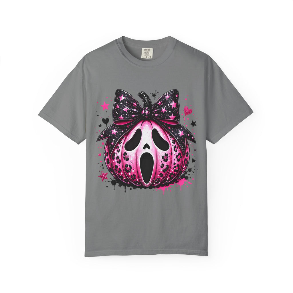 Ghost Face Pumpkin T‑Shirt — Cute Pink Halloween Tee. Midnight Eye, LLC