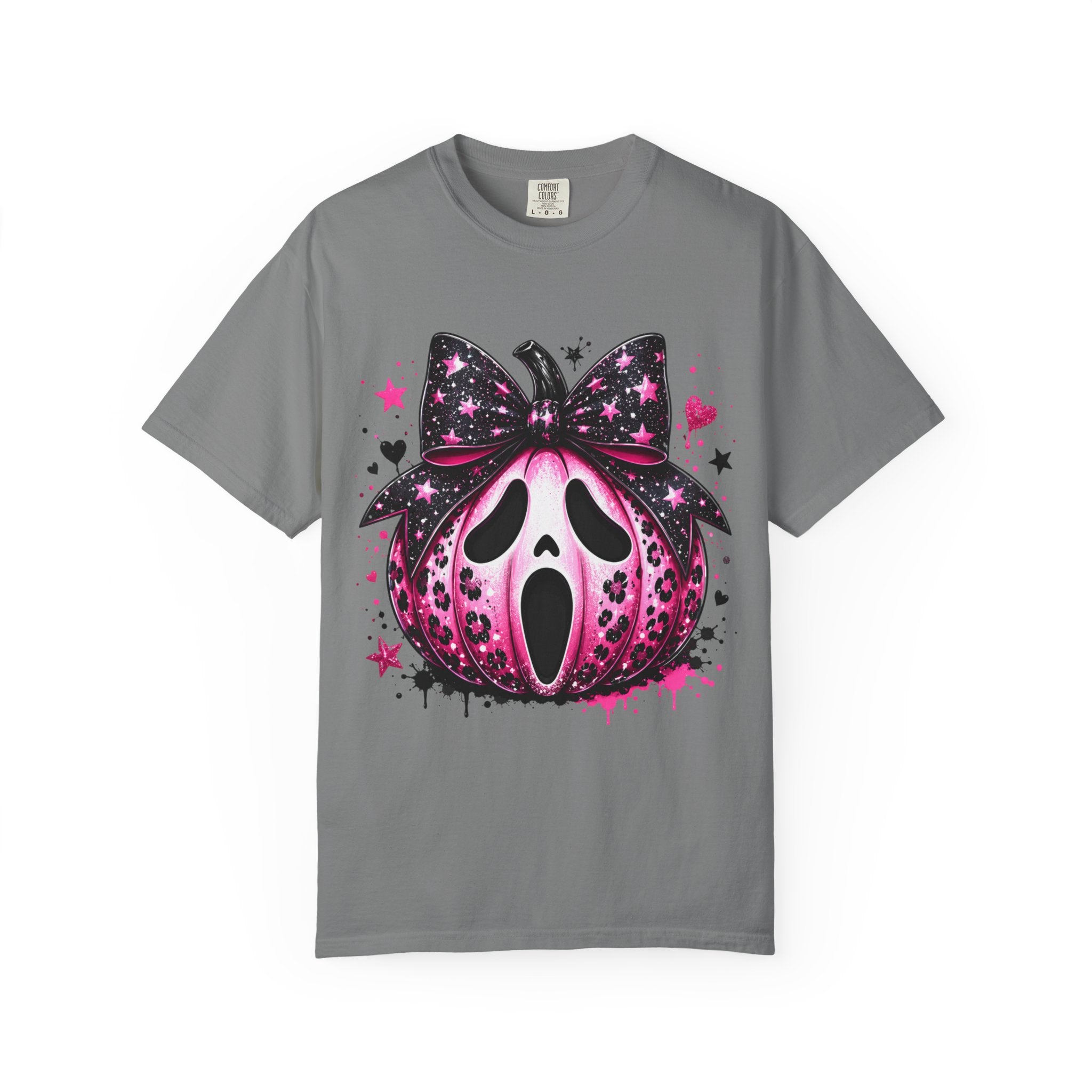 Ghost Face Pumpkin T‑Shirt — Cute Pink Halloween Tee. Midnight Eye, LLC