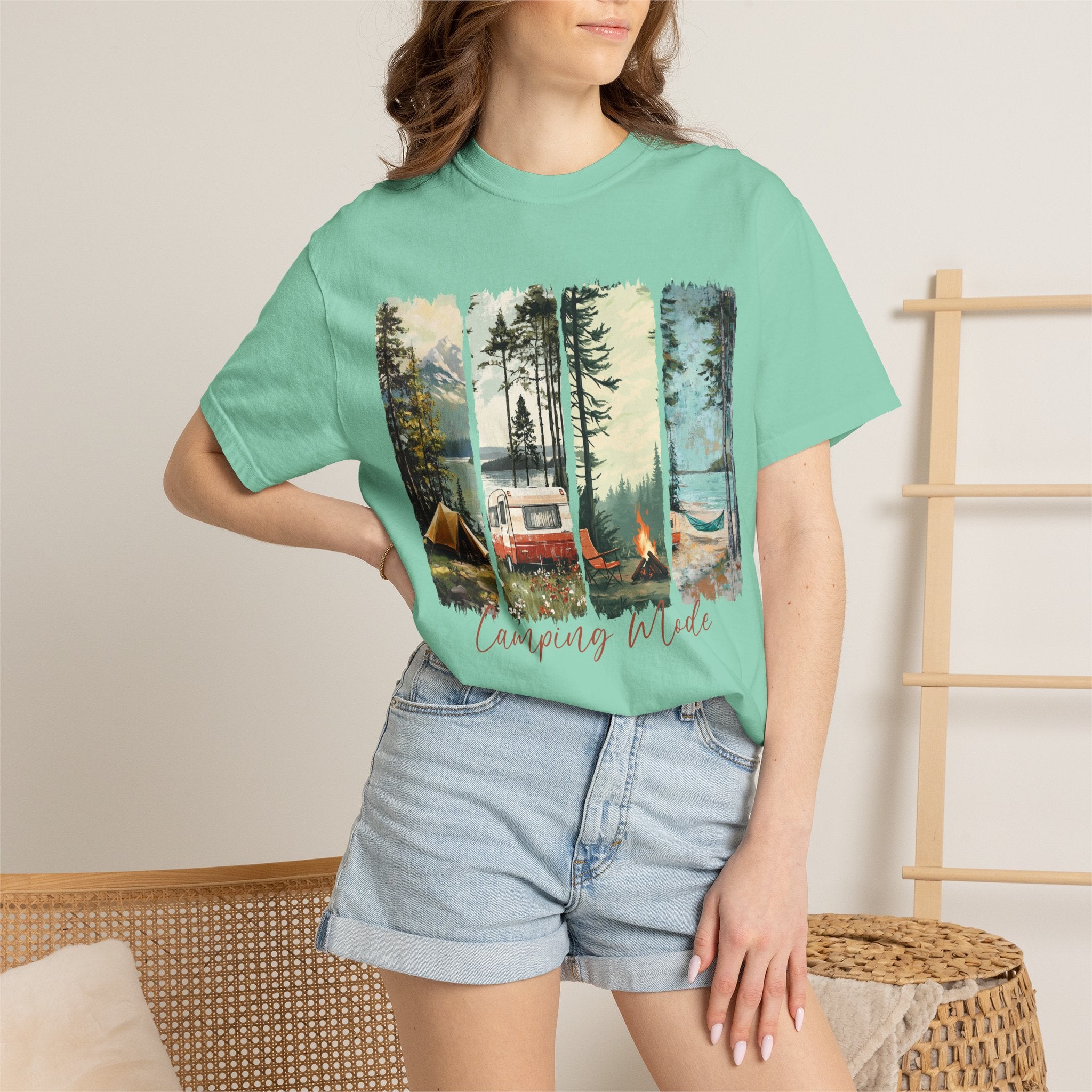Camping Vibes T-Shirt — 'Camping Mode' Scenic Camper Retro Graphic Tee - Family Adventure Tee - Outdoor Tee. Midnight Eye, LLC