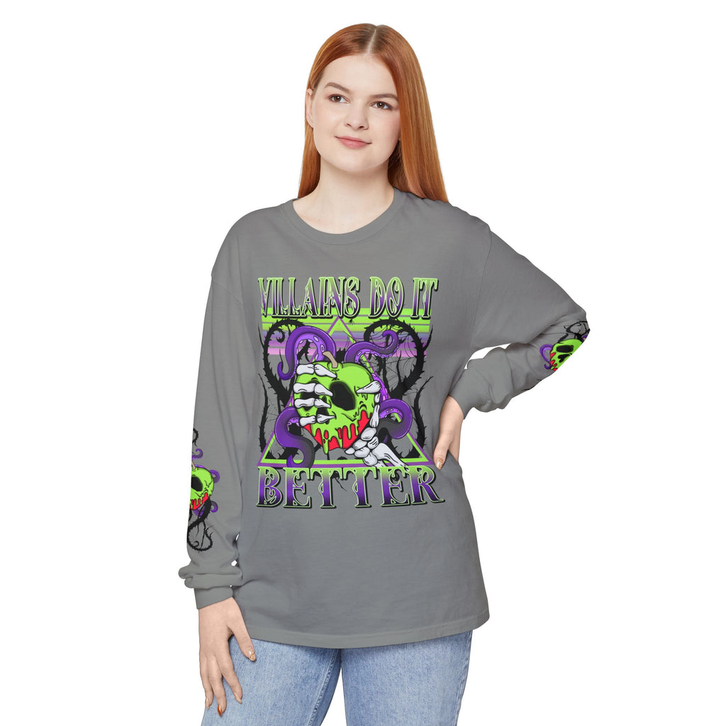 Villains Do It Better Long Sleeve Tee - Halloween Villains Graphic T-Shirt. Midnight Eye, LLC