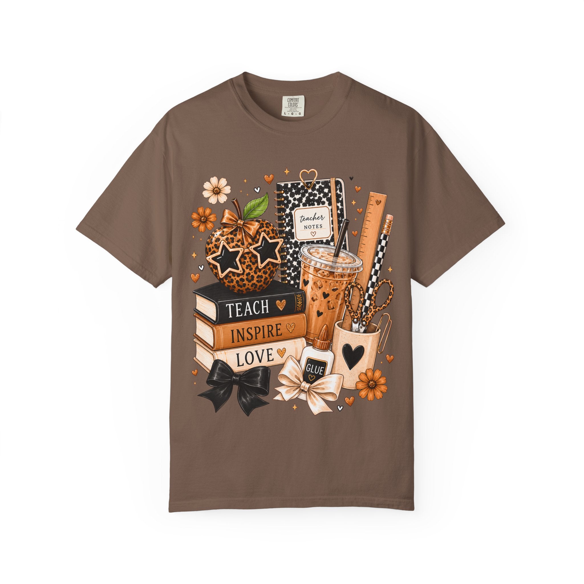 Teacher Life T‑Shirt — Teach Inspire Love Fall Apple & Coffee Graphic Tee