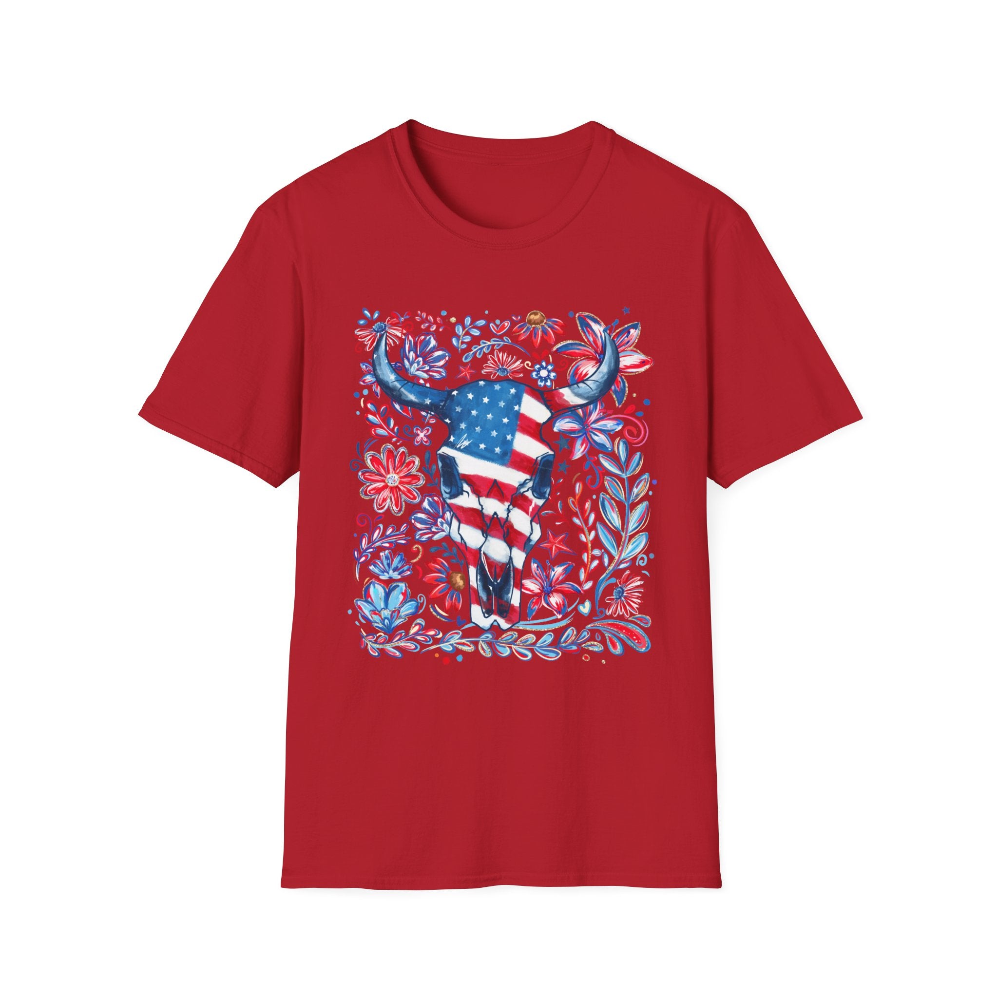 American Flag Longhorn T-Shirt — Patriotic Western Bull Tee for 4th of July - Midnight Eye, LLC