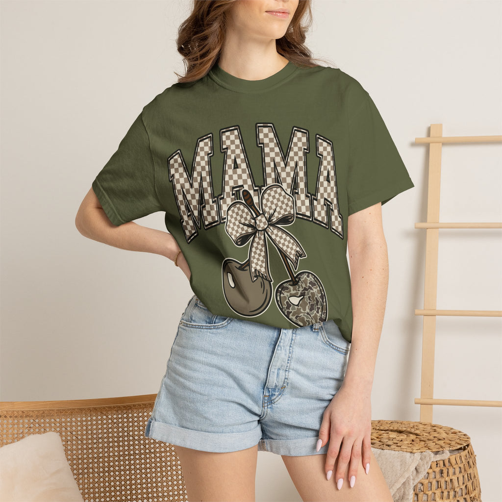 Mama Cherry Graphic T-Shirt — Retro Checkerboard Cherry Design. Midnight Eye, LLC