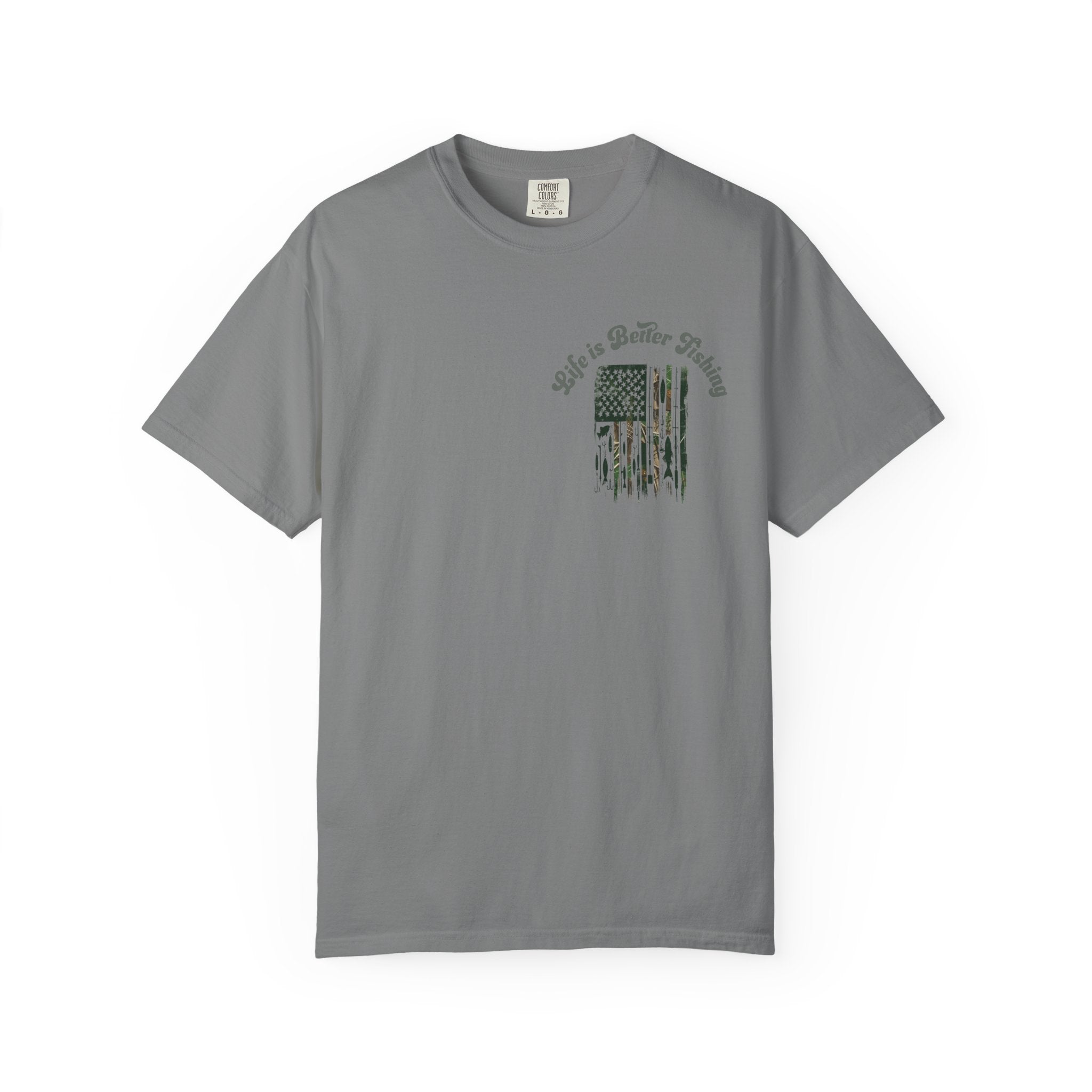 Fishing Flag T-Shirt — "Life is Better Fishing" Graphic Tee - Patriotic Tee - Father's Day T-Shirt - Midnight Eye, LLC