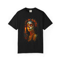 Day of the Dead Skull Catrina Graphic T-Shirt — Sugar Skull Candle Design. Midnight Eye, LLC
