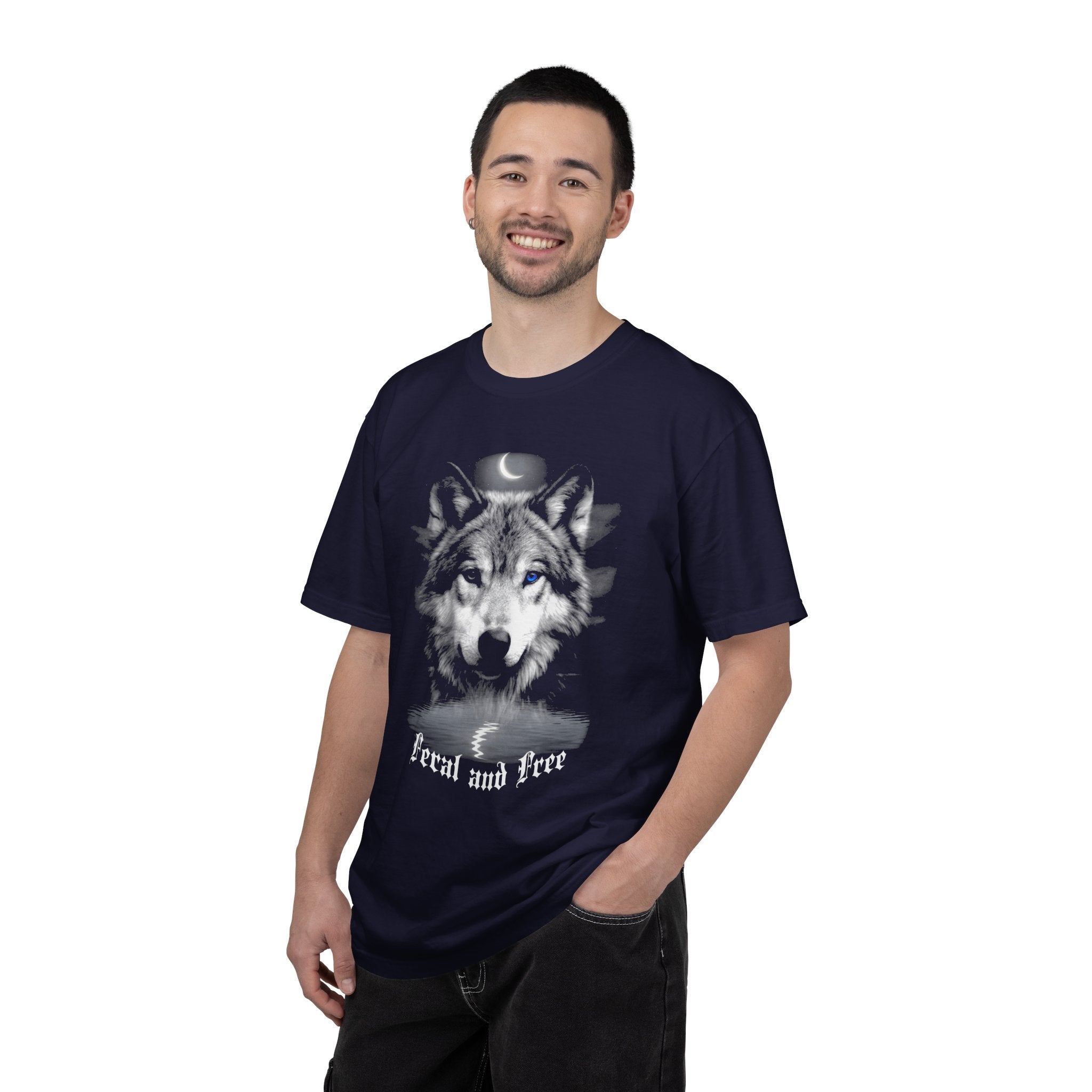 Feral and Free Vintage Moon Wolf T-Shirt -  Moon and Wolf Dark Aesthetic Tee. Midnight Eye, LLC
