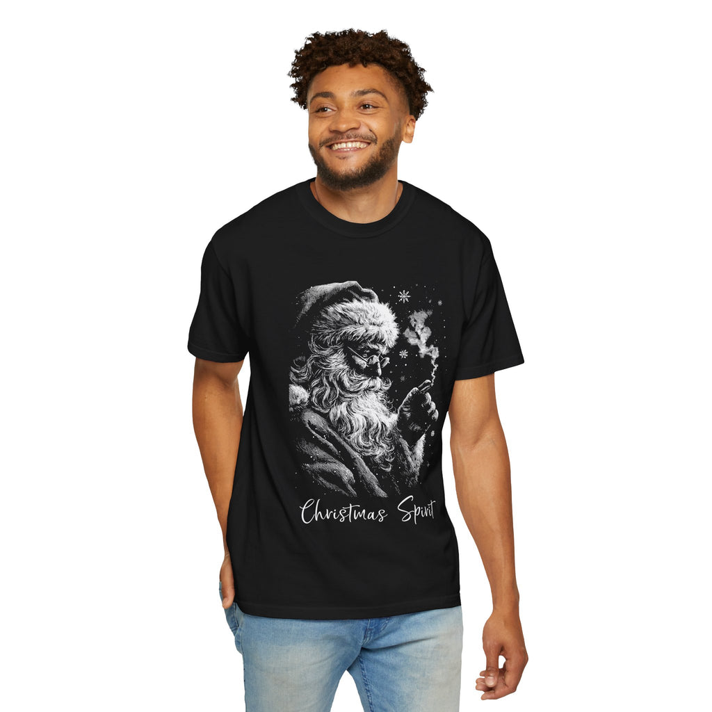 Santa Smoking Pipe T-Shirt — "Christmas Spirit" Vintage Holiday Tee