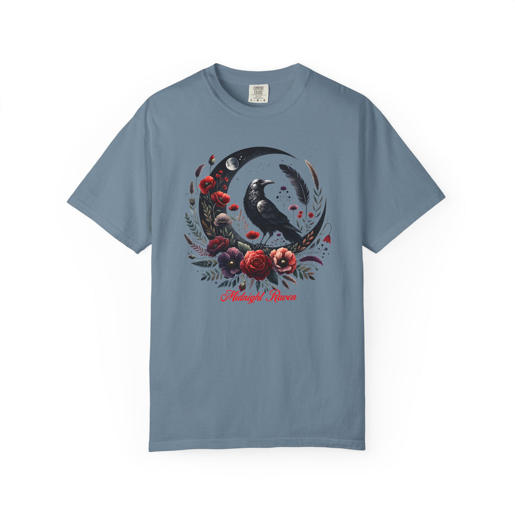 Moon Raven Floral T-Shirt — "Midnight Bloom" Graphic Tee - Mystical Moon Tee - Dark Aesthetic T-Shirt - Midnight Eye, LLC