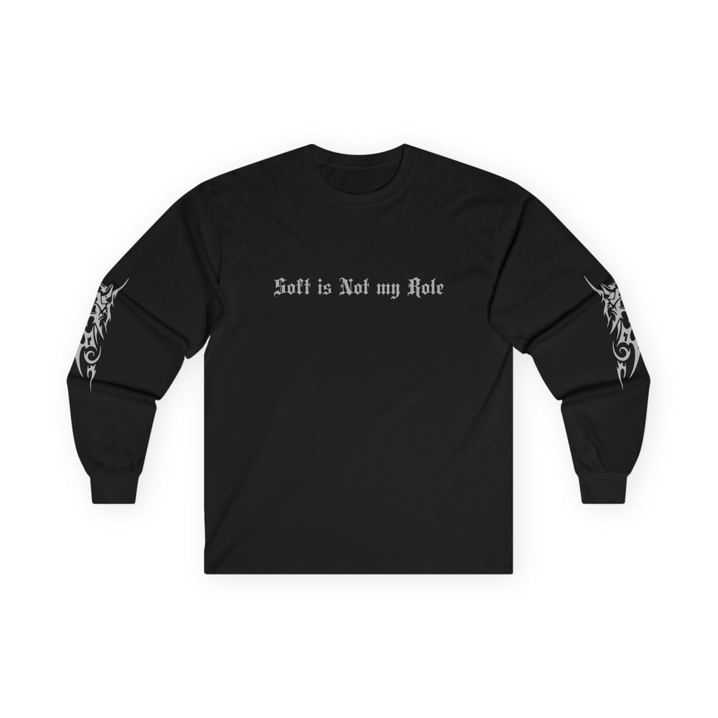 Long Sleeve Tee — 'Soft Is Not My Role' Gothic Angel Graphic - BDSM T-Shirt - Dark Angel Tee - Midnight Eye, LLC