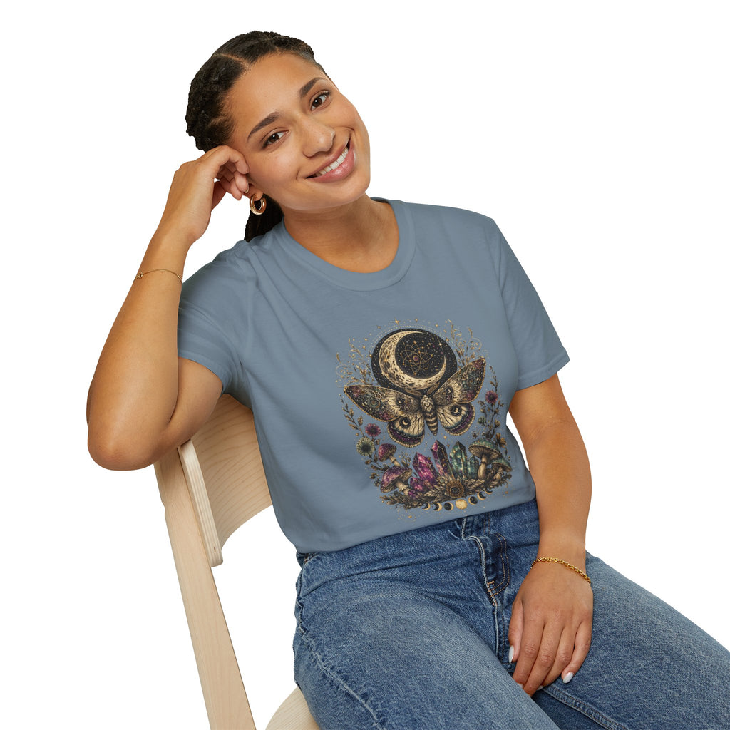 Mystic Moon Moth T-Shirt — Celestial Moth & Crescent Moon Graphic Tee - Midnight Eye, LLC