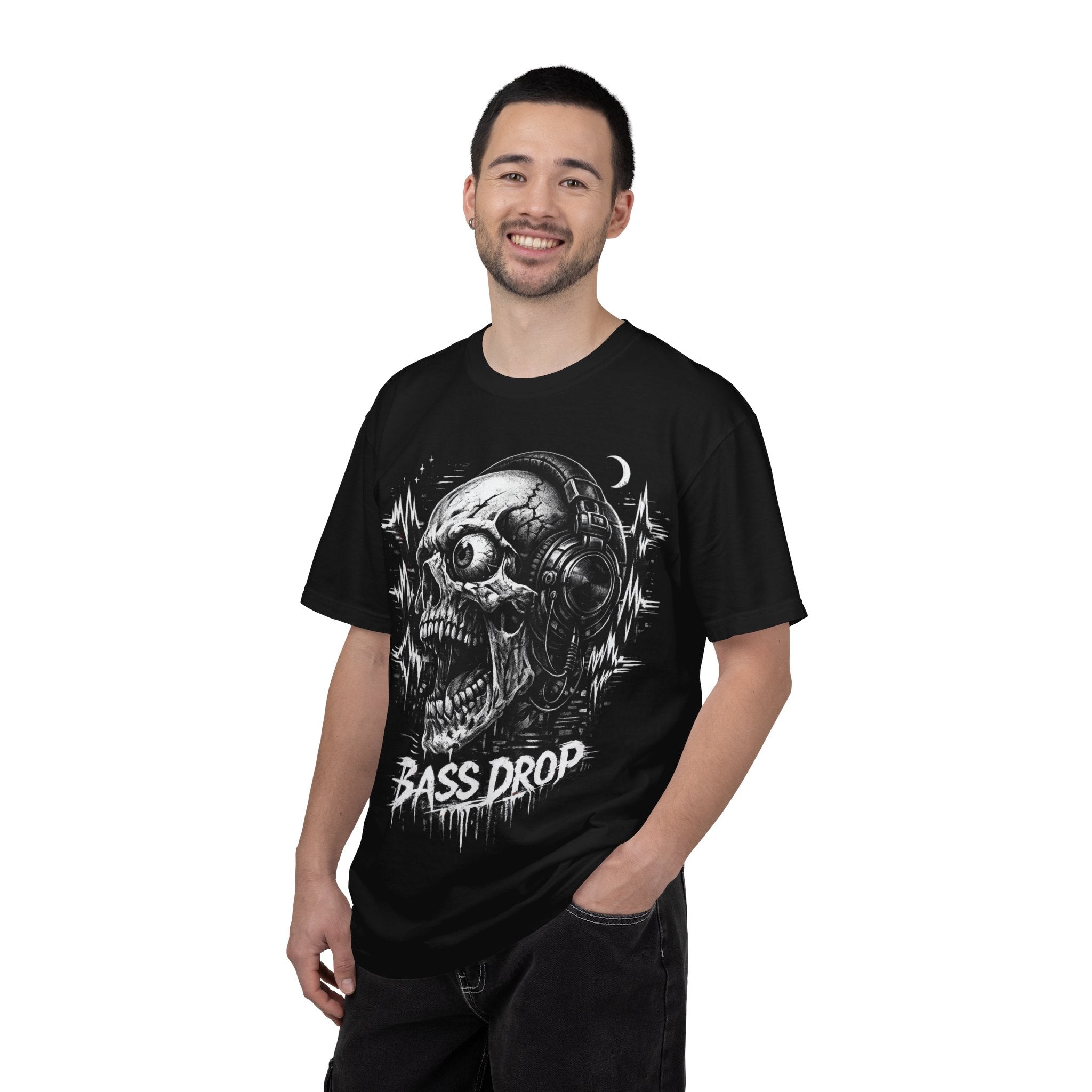 Bass Drop Skull T-Shirt — DJ Headphones Graphic Tee - Streetwear T-Shirt. Midnight Eye, LLC
