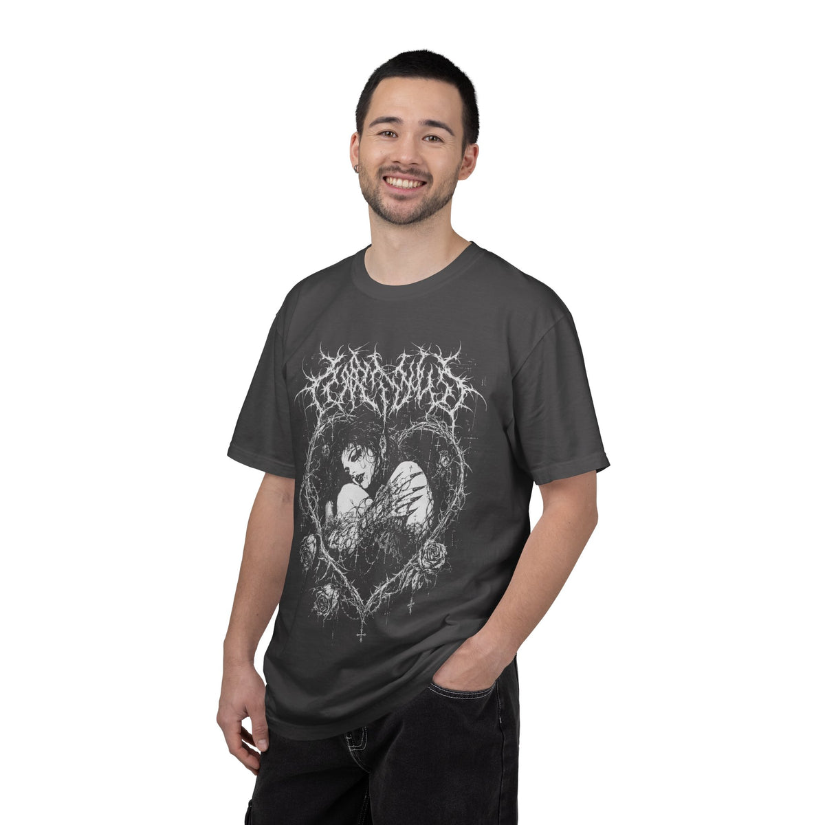 Goth Metal Vampire and Thorn Heart Graphic T‑Shirt  - Alternative Tee
