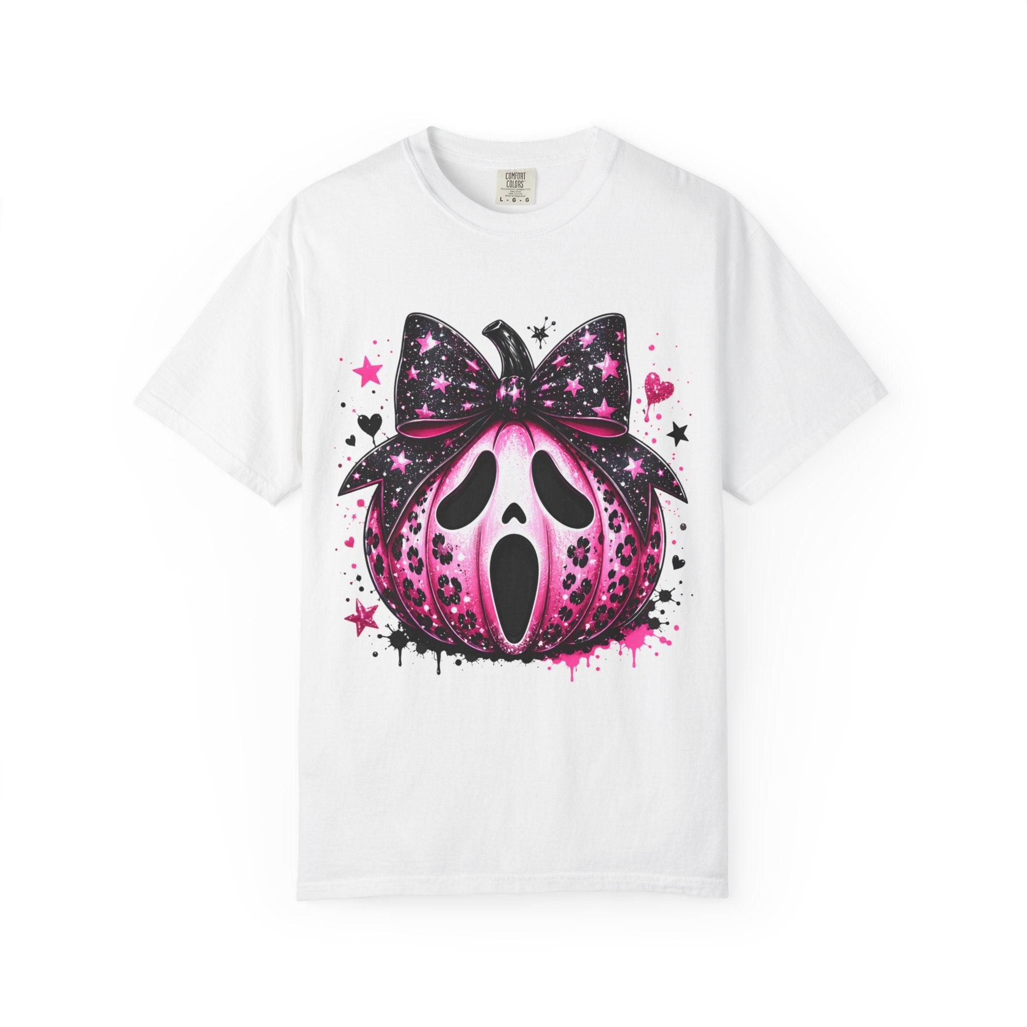 Ghost Face Pumpkin T‑Shirt — Cute Pink Halloween Tee. Midnight Eye, LLC