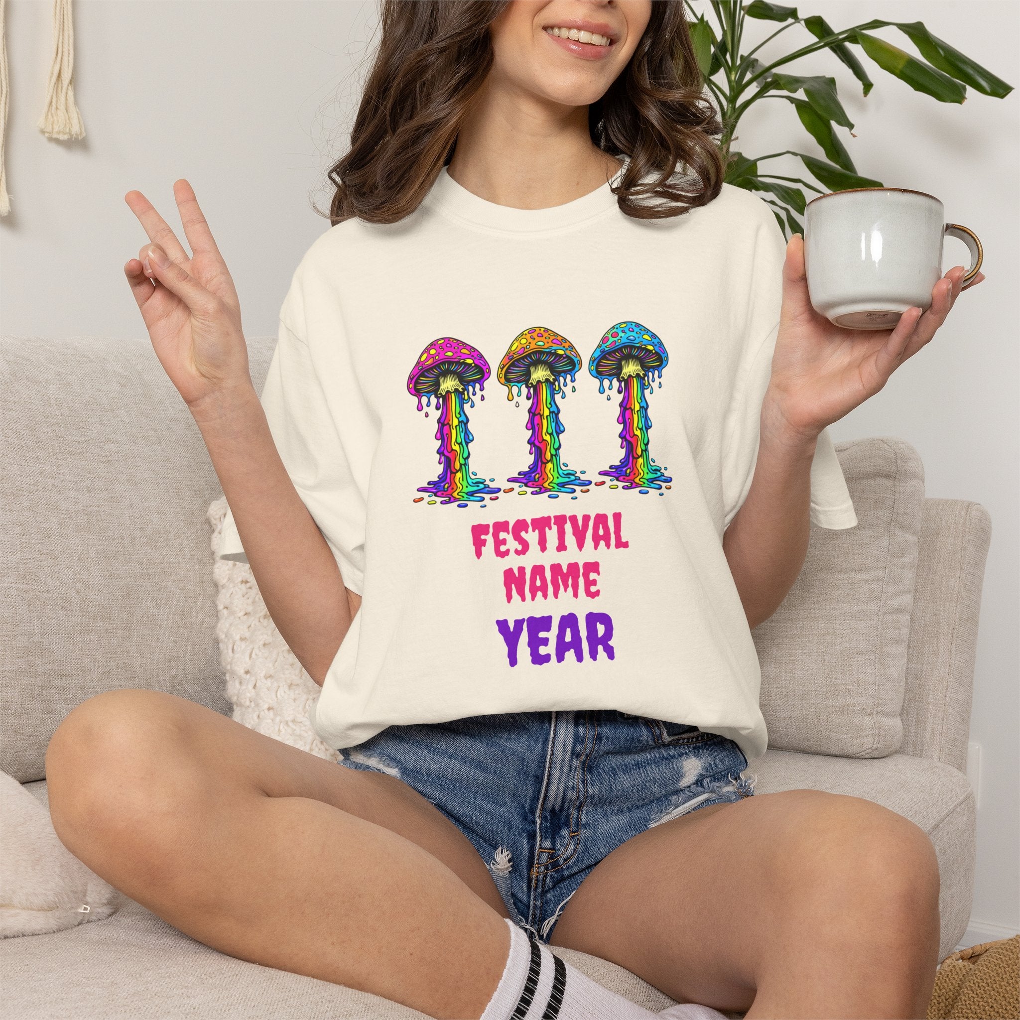 Personalized Rave Mushroom T-Shirt – Festival Tee. Enter Text and Year of Your Festival - Midnight Eye, LLC