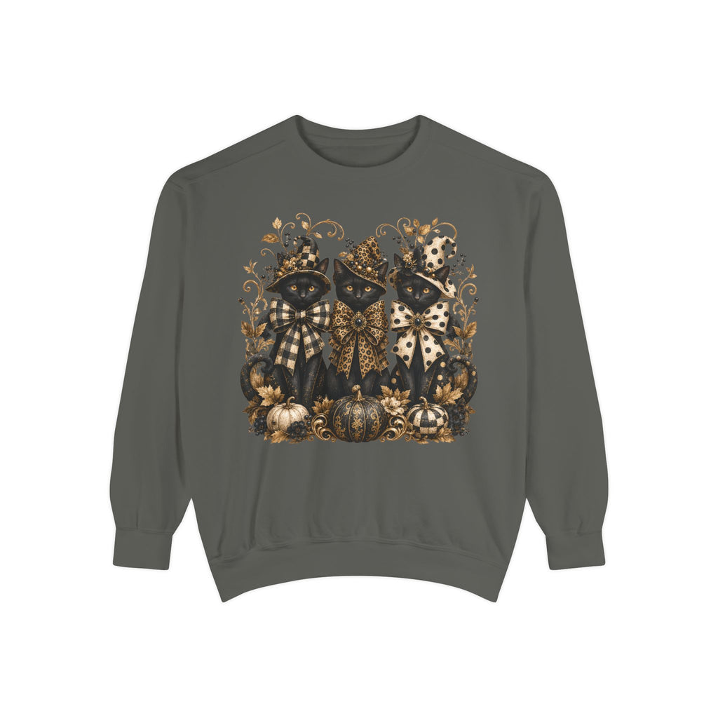 Fall Cats and Pumpkins Crewneck — Comfort Colors Unisex Fleece. Midnight Eye, LLC