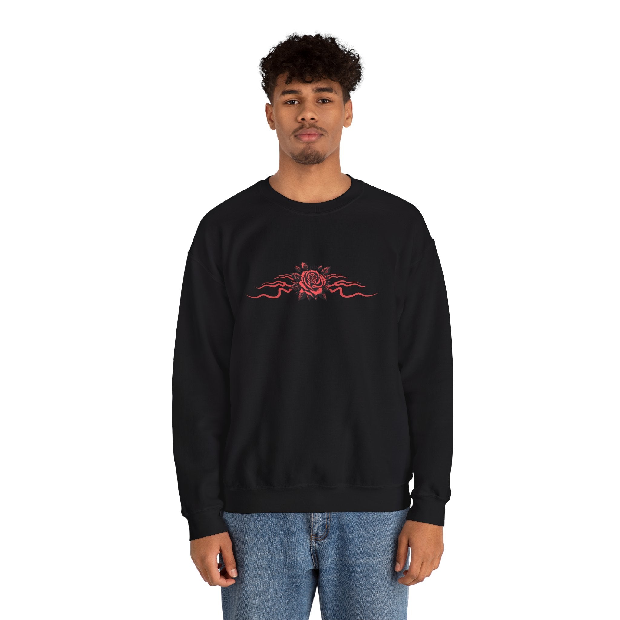Gothic Winged Eye & Rose Graphic Sweatshirt - Rose and Wings Sweatshirt - Occult and Dark Aesthetic - Midnight Eye, LLC