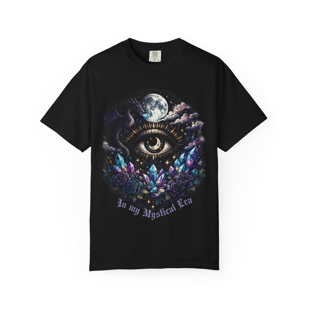 Mystic Third Eye T-shirt — Celestial Moon, Crystals & Dragon Eye Graphic Tee - Dark Aesthetic Tee. Midnight Eye, LLC