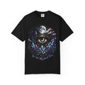 Mystic Third Eye T-shirt — Celestial Moon, Crystals & Dragon Eye Graphic Tee - Dark Aesthetic Tee. Midnight Eye, LLC