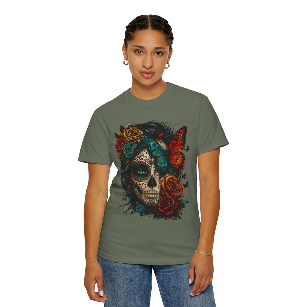 Day of the Dead Sugar Skull T-Shirt — Floral Calavera Graphic Tee. Midnight Eye, LLC.
