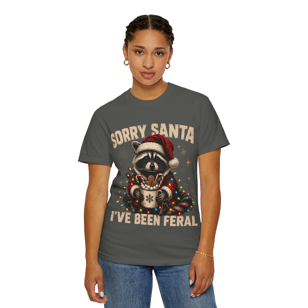 Sorry Santa I've Been Feral Cute Raccoon Christmas T-Shirt - Funny Racoon Tee
