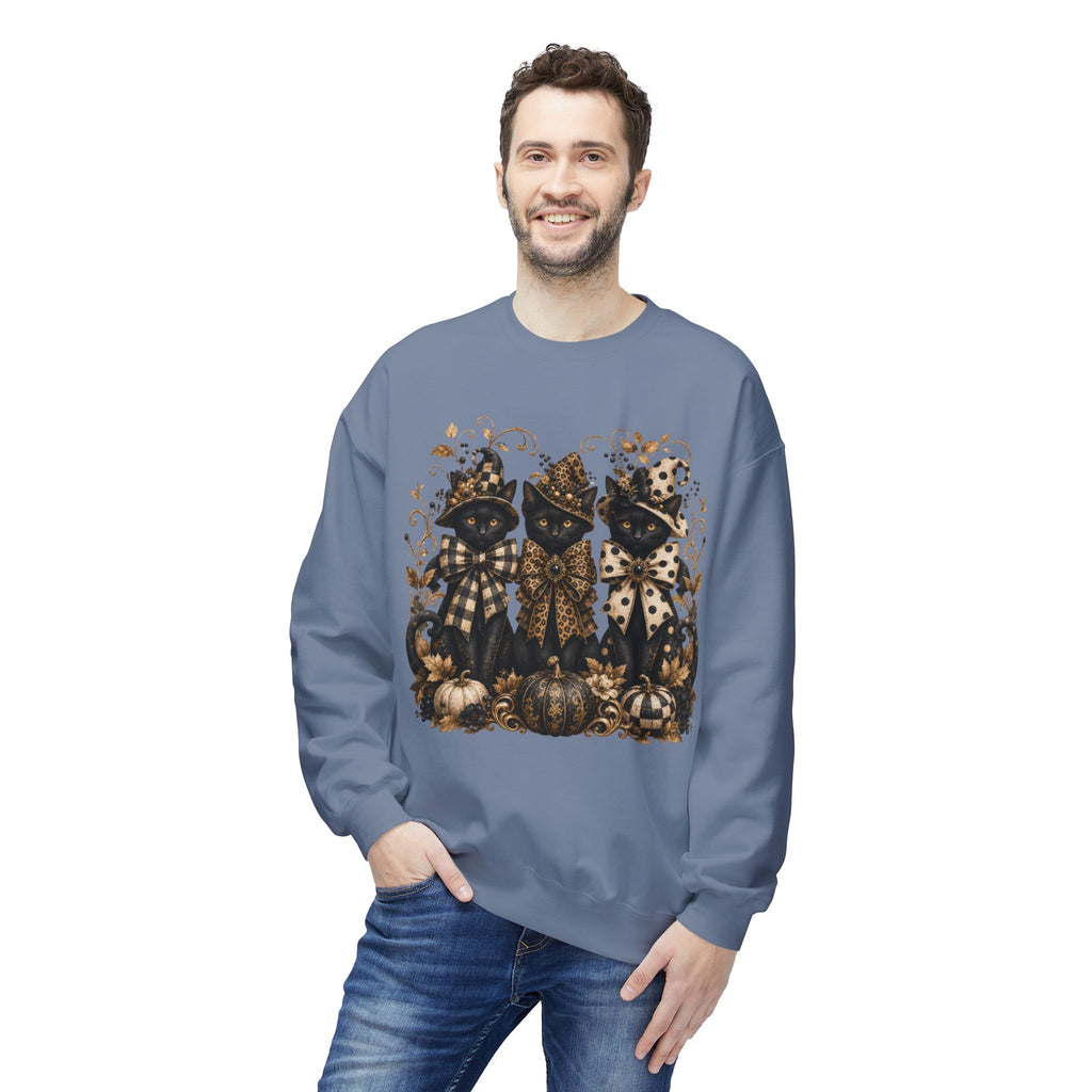 Vintage Gothic Pumpkin & Black Cats Crewneck Sweatshirt. Midnight Eye, LLC