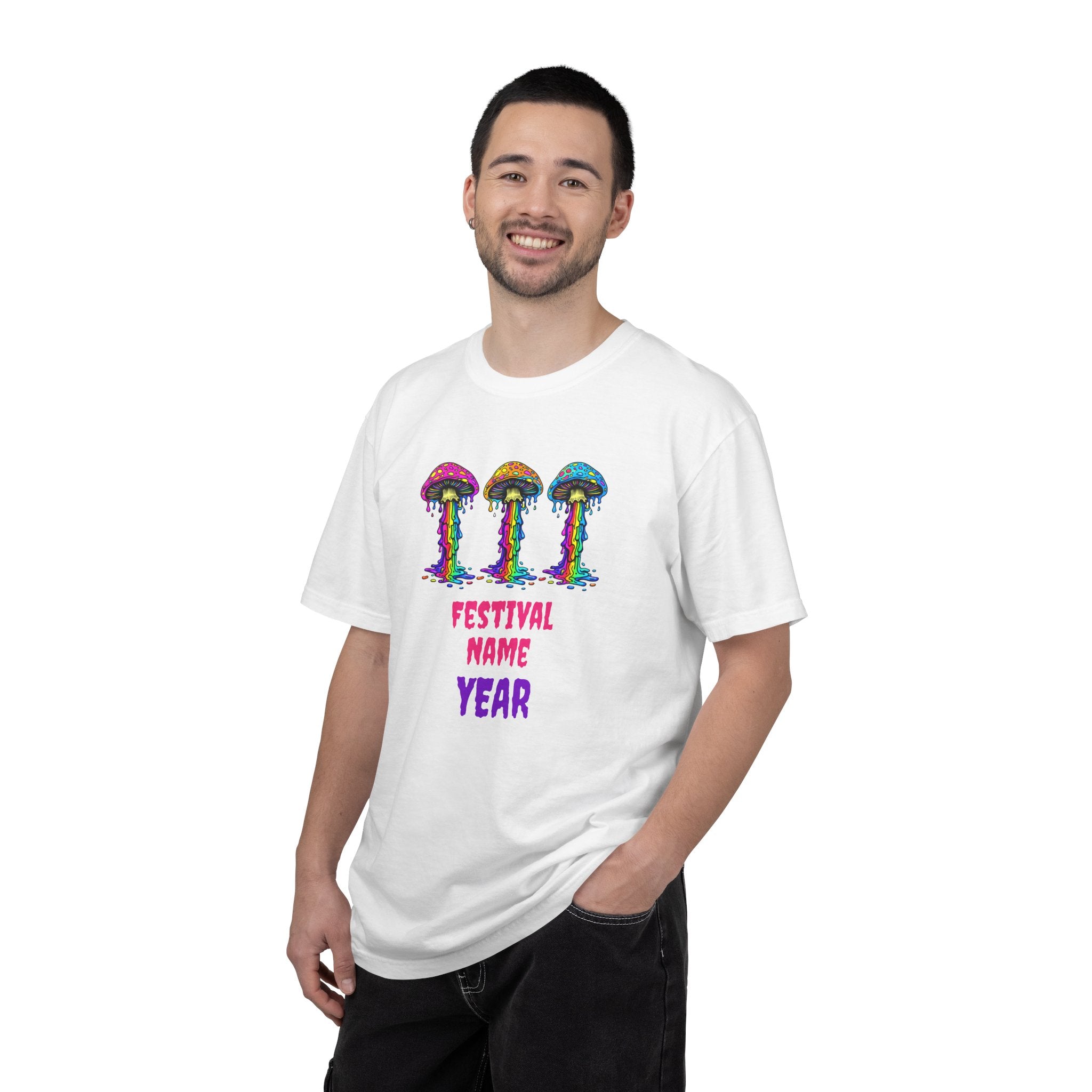 Personalized Rave Mushroom T-Shirt – Festival Tee. Enter Text and Year of Your Festival - Midnight Eye, LLC