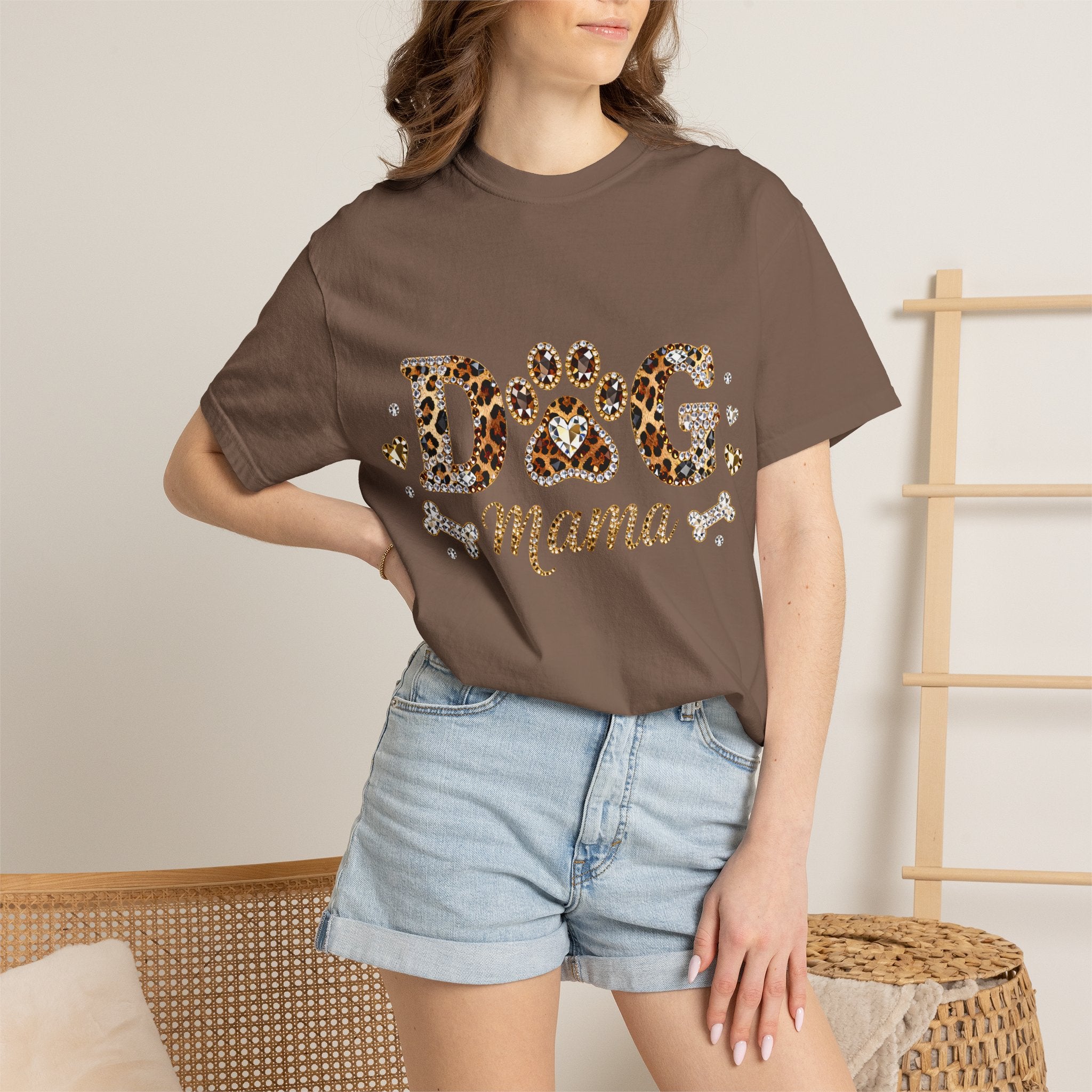 Faux Diamond Print Dog Mama Leopard Paw T-Shirt — Vintage Dog Mom Tee. Midnight Eye, LLC. 