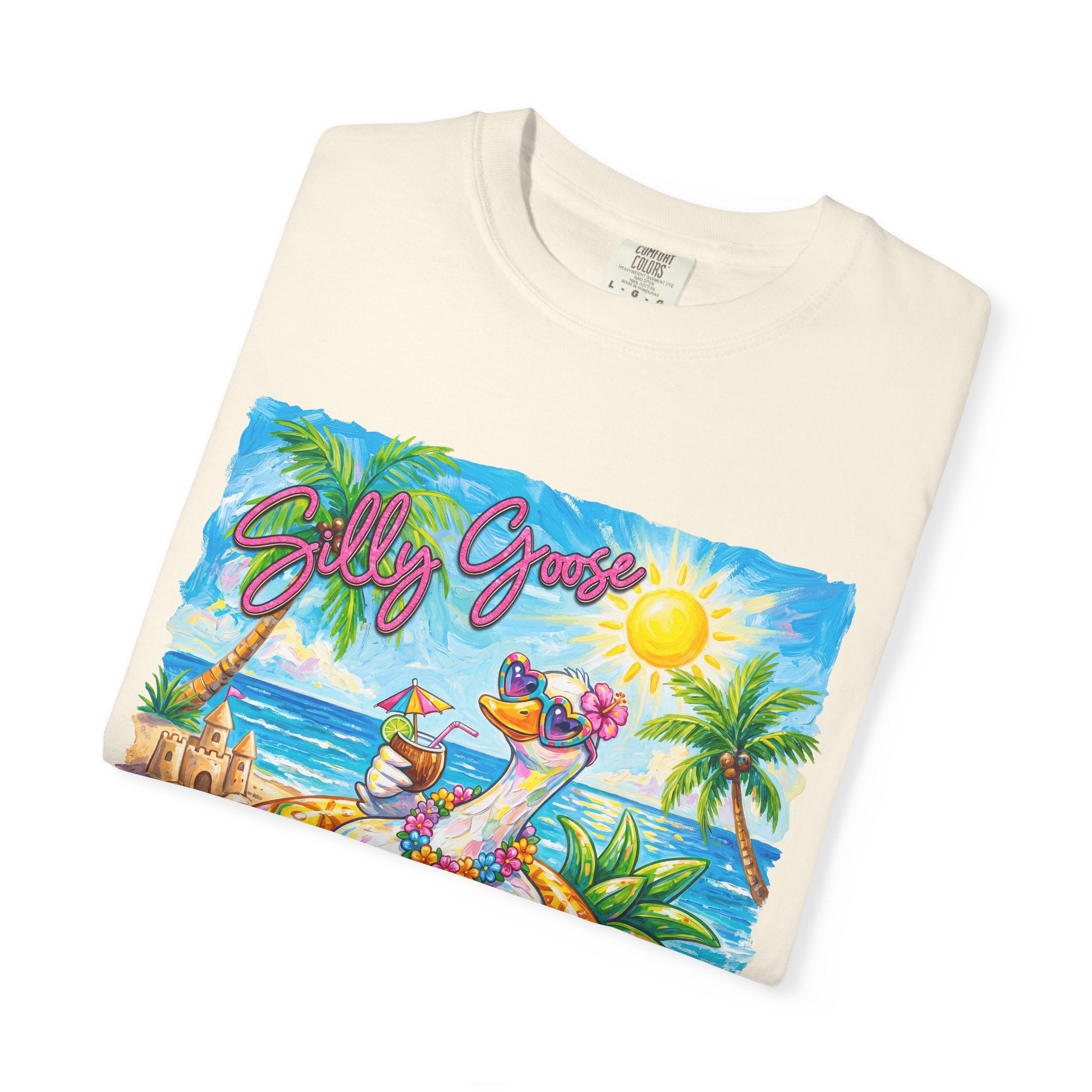Silly Goose Summer T-Shirt - Colorful Summer Girl Tee - Beach Tee - Tropical T-Shirt, Midnight Eye, LLC