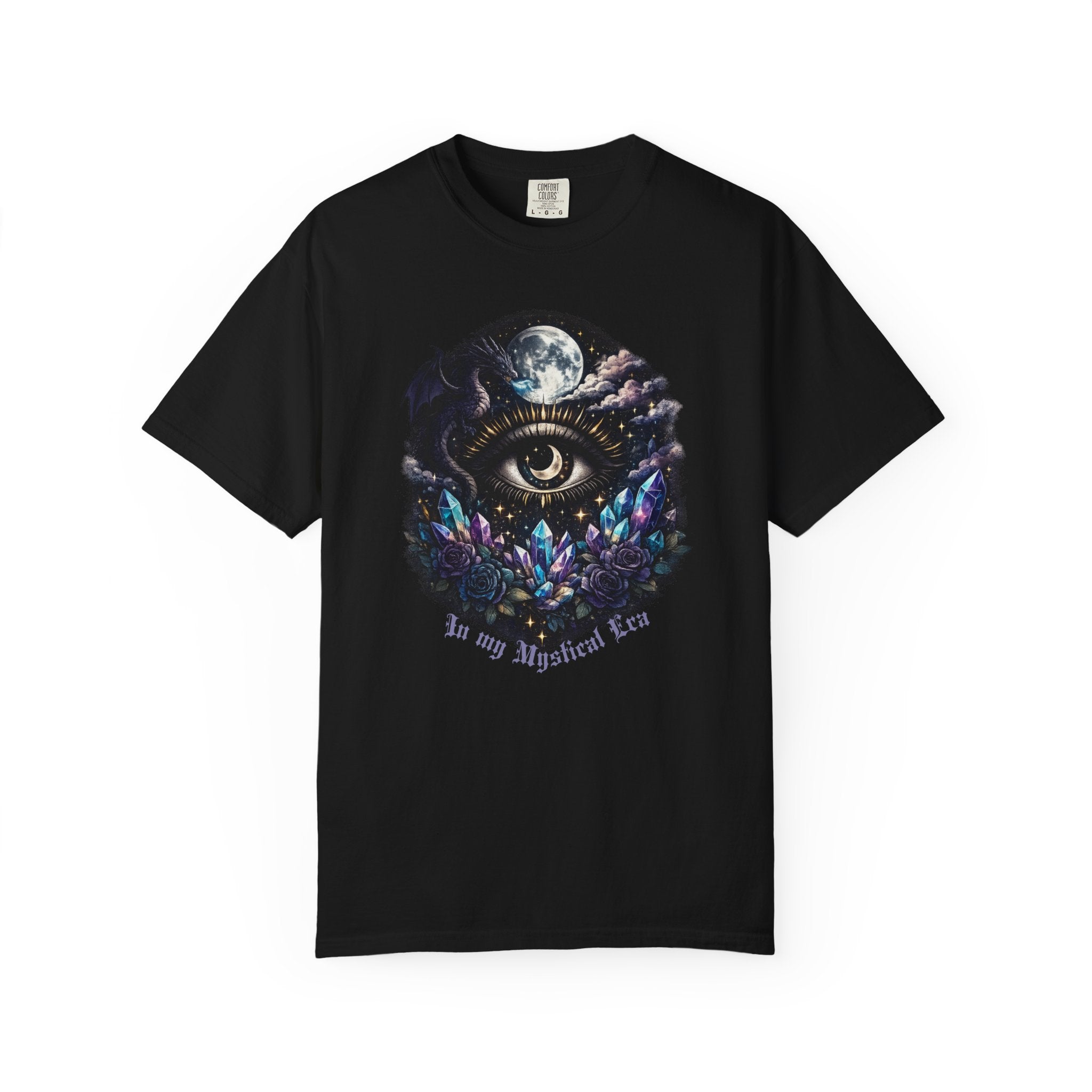 Mystic Third Eye T-shirt — Celestial Moon, Crystals & Dragon Eye Graphic Tee - Dark Aesthetic Tee - Midnight Eye, LLC