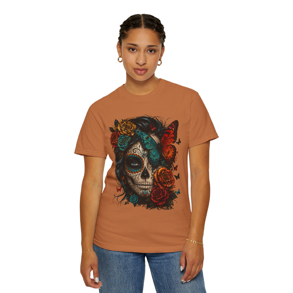 Day of the Dead Sugar Skull T-Shirt — Floral Calavera Graphic Tee. Midnight Eye, LLC.