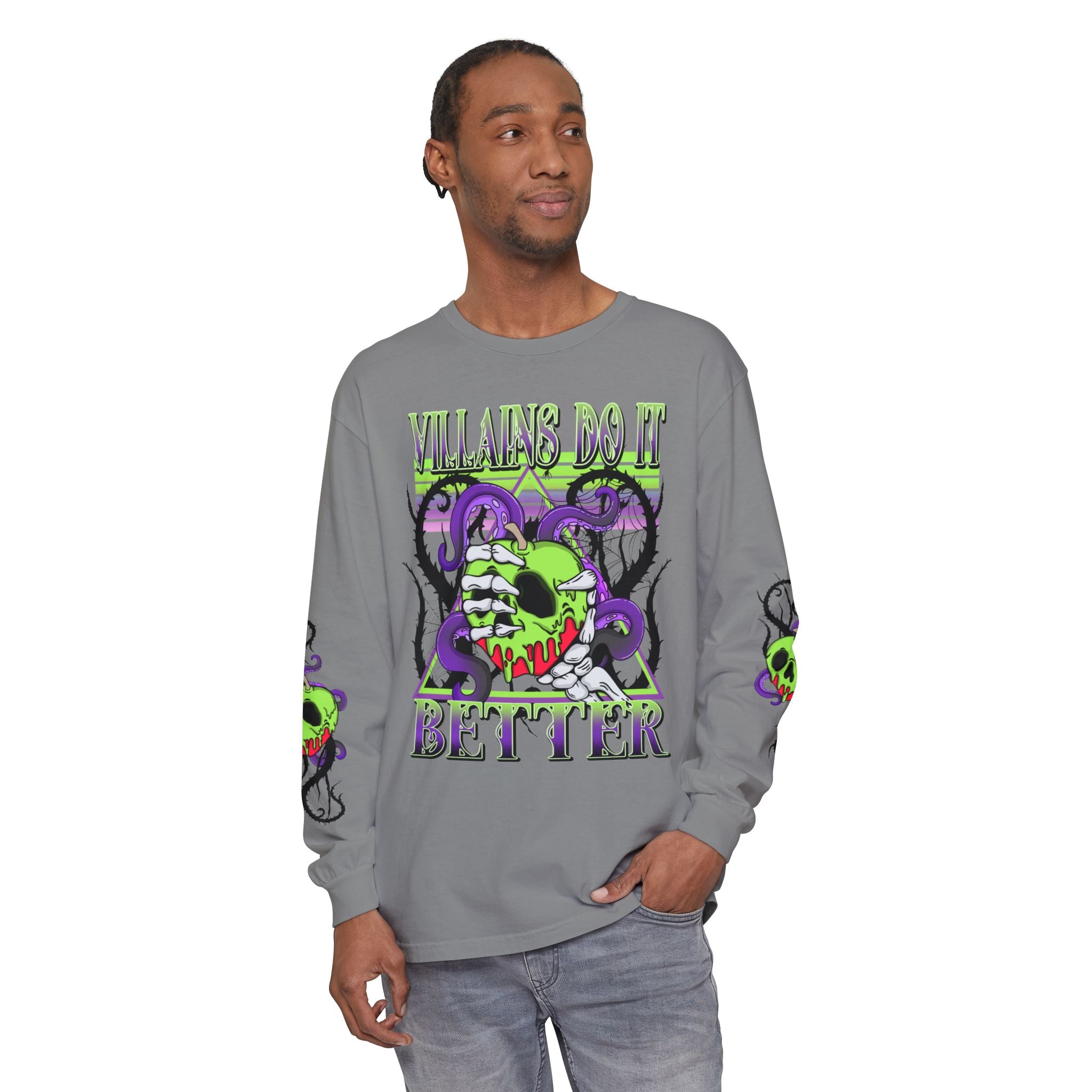 Villains Do It Better Long Sleeve Tee - Halloween Villains Graphic T-Shirt. Midnight Eye, LLC