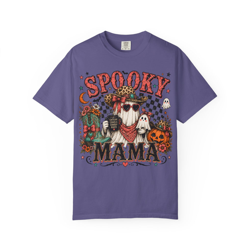 Spooky Mama T-Shirt — Vintage Halloween Ghosts & Pumpkin Graphic. Midnight Eye, LLC
