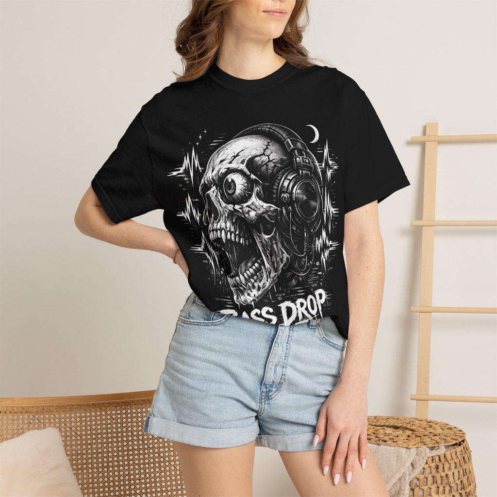 Bass Drop Skull T-Shirt — DJ Headphones Graphic Tee - Streetwear T-Shirt. Midnight Eye, LLC