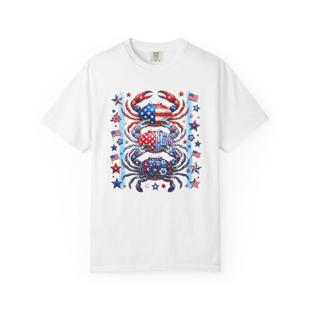 Patriotic Crab T-Shirt — Red White Blue Fourth of July Tee - Faux Brushstroke Graphic Tee - Midnight Eye, LLC