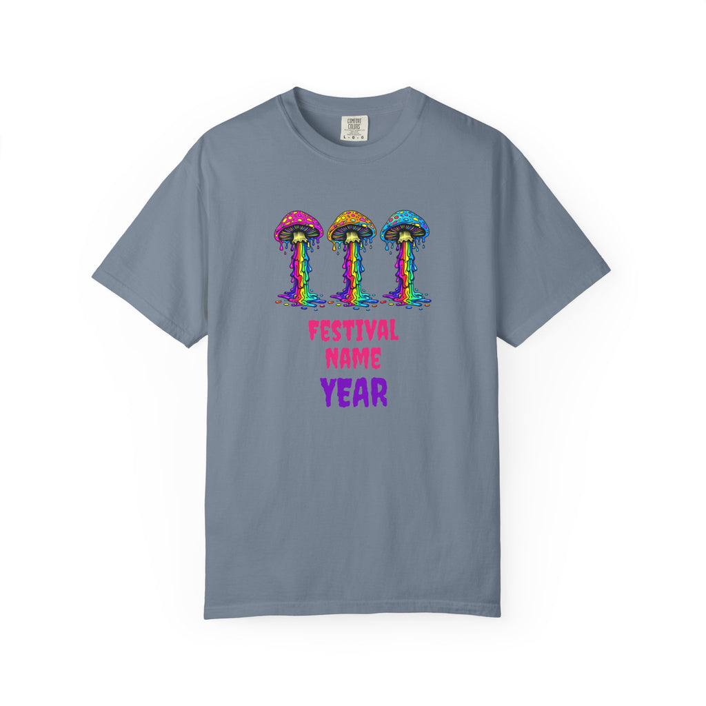 Personalized Rave Mushroom T-Shirt – Festival Tee. Enter Text and Year of Your Festival - Midnight Eye, LLC