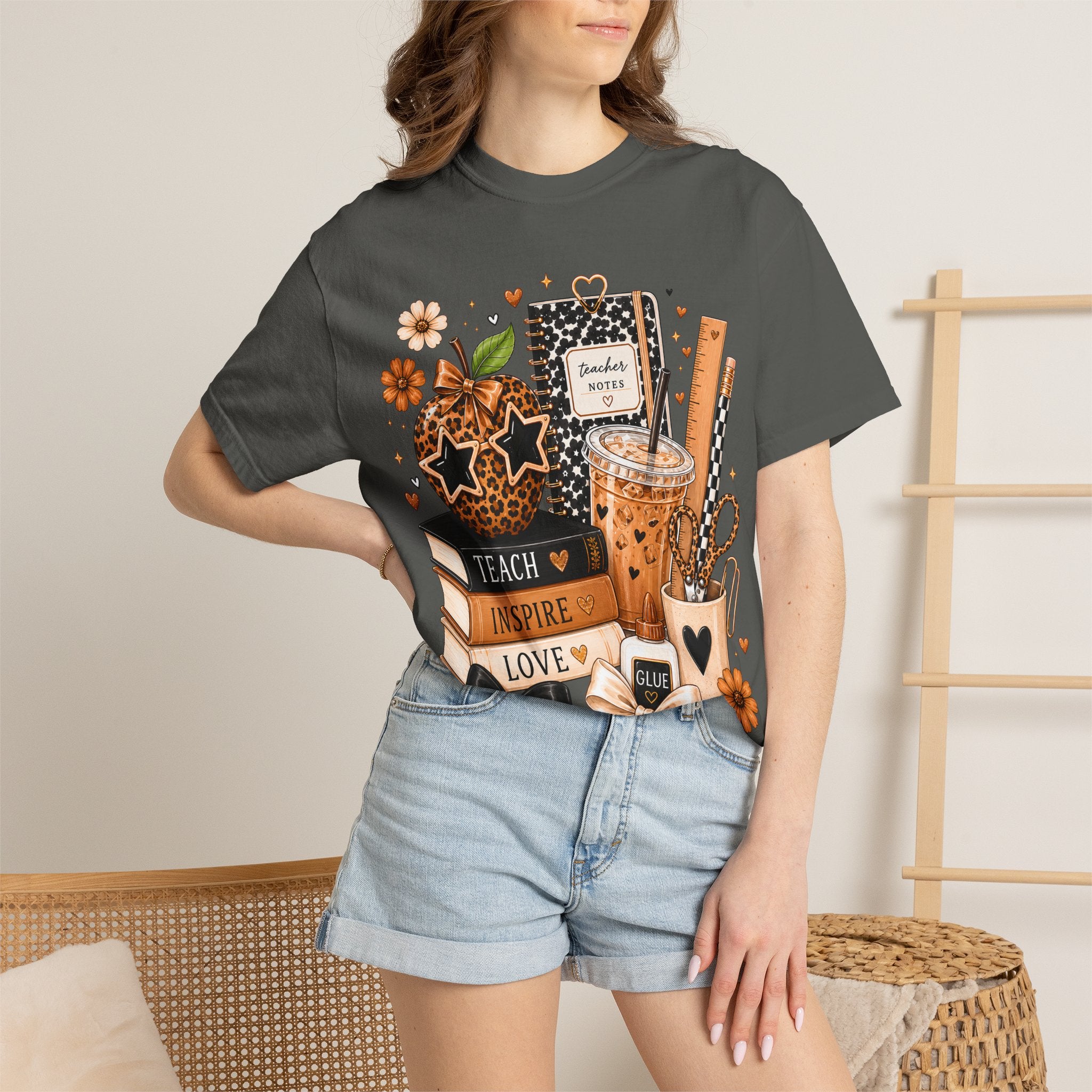 Teacher Life T‑Shirt — Teach Inspire Love Fall Apple & Coffee Graphic Tee