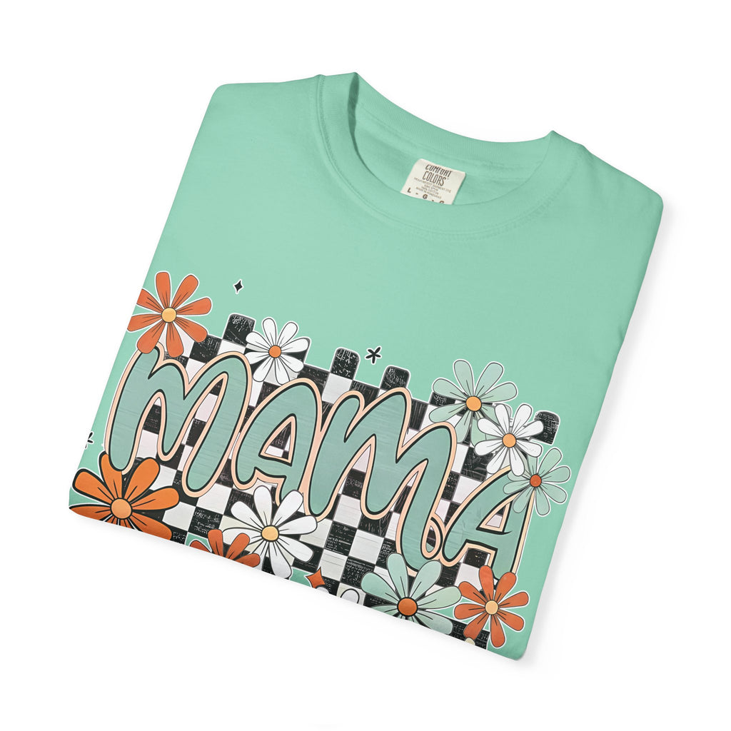 Mama Floral Graphic T-Shirt — Retro Checkerboard Mom Tee