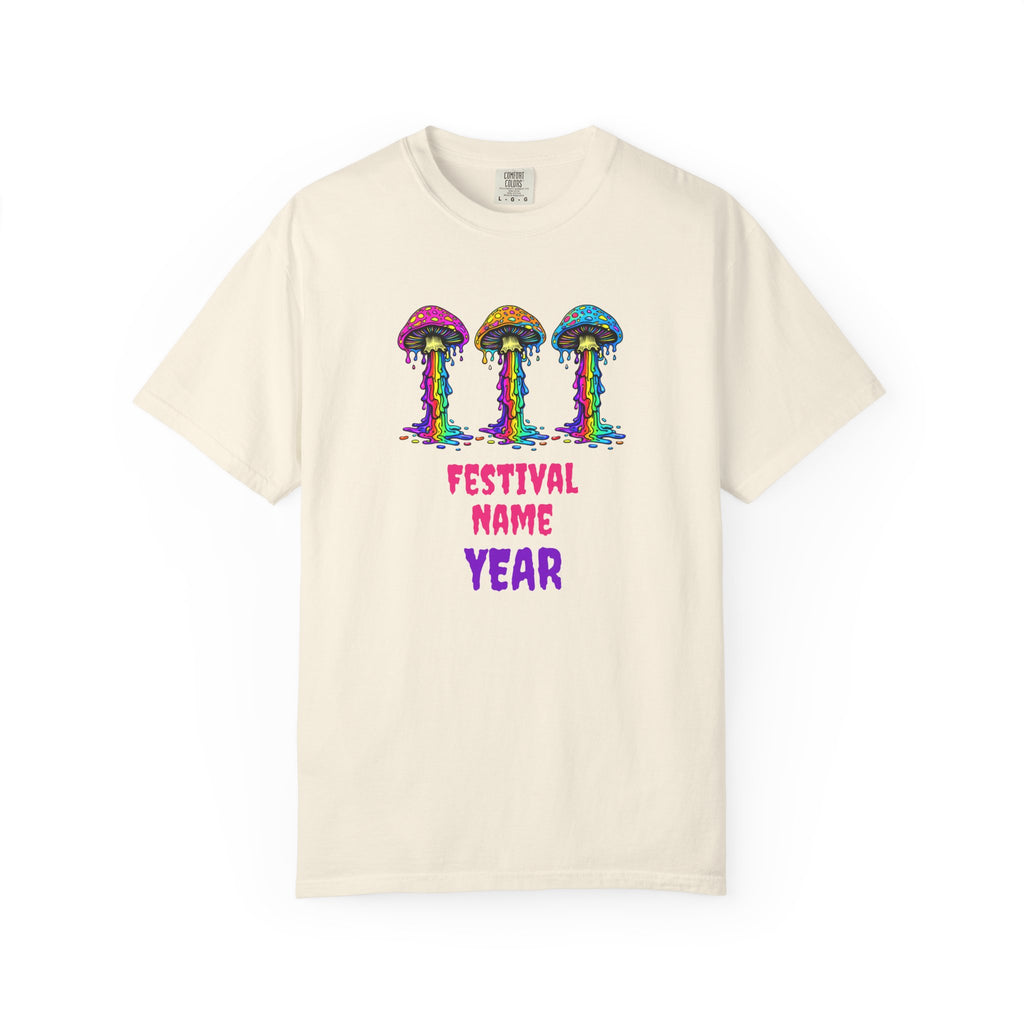 Personalized Rave Mushroom T-Shirt – Festival Tee. Enter Text and Year of Your Festival - Midnight Eye, LLC