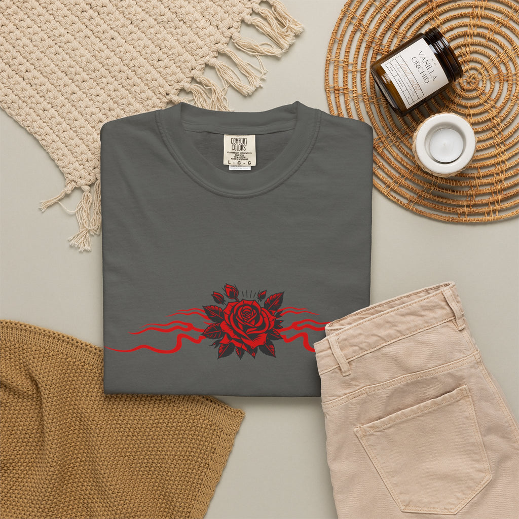 Winged-Eye Graphic Tee — Third Eye Rock Band Shirt - Streetwear Tee - Gothic Red Rose T-Shirt. Midnight Eye, LLC
